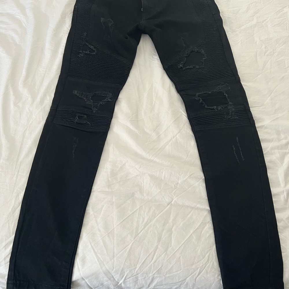 Represent Men's Black Ripped Look Skinny Biker Jeans